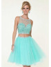 Two Piece Beaded Tulle Keyhole Back Short Cocktail Dress